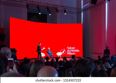 MILAN, ITALY - FEB 14, 2019: Salone del Mobile 2019 presentation press conference at Triennale Milano