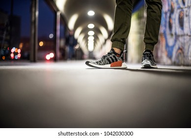 Milan, Italy - February 02, 2018: Man wearing a pair of Adidas NMD_R2 PK in the street