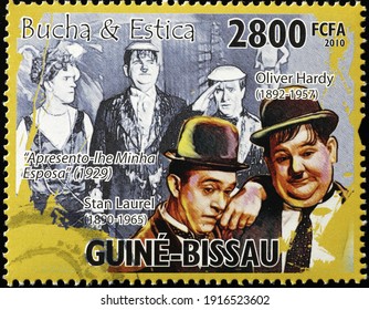 Milan, Italy  - February 04, 2021: Laurel And Hardy On African Postage Stamp