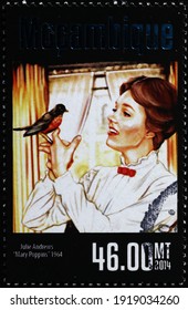 Milan, Italy  - February 04, 2021: Julie Andrews as Mary Poppins on postage stamp