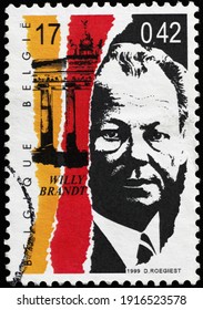 Milan, Italy  - February 05, 2021: German Politician Willy Brandt On Postage Stamo