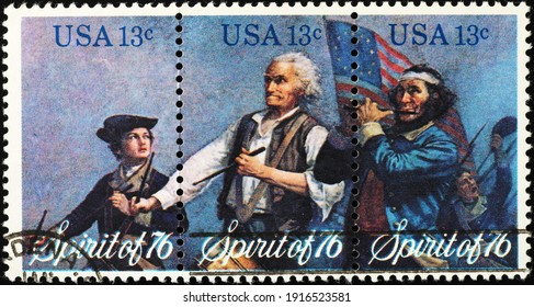 Milan, Italy  - February 05, 2021: The Spirit Of '76 On American Postage Stamp