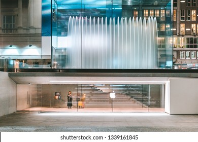 MILAN, ITALY - FEBRUARY 07, 2019: Apple Store Exterior At Night, Liberty Square