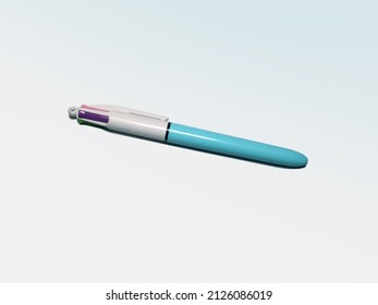 Milan, Italy; February 20, 2022: Four Color Ballpoint Pen On White Background