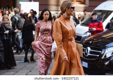 Milan, Italy - February 21, 2019: Street Style Outfits During Milan Fashion Week - - MFW19/20