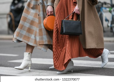 Milan, Italy - February 23, 2019: Street style detail after a fashion show during Milan Fashion Week - MFWFW19