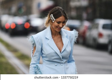 Milan, Italy - February 24, 2019: Street Style – Hair Brooche Detail Before A Fashion Show During Milan Fashion Week - MFWFW19