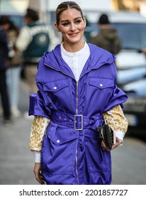 MILAN, Italy- February 25 2022: Olivia Palermo On The Street In Milan.