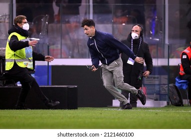 MILAN, ITALY - FEBRUARY 5, 2022: 
Pitch Invasion In Action During The Serie A 2021-2022 INTER V MILAN At San Siro Stadium. 