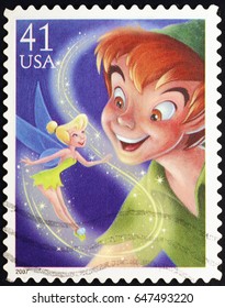 Milan, Italy - January 1, 2017: Peter Pan on american postage stamp