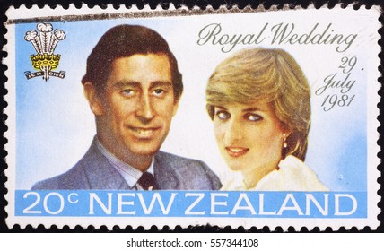 Milan, Italy - January 13, 2017: Charles And Lady Diana Wedding On New Zealand Stamp