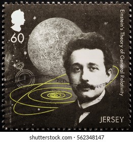 Milan, Italy - January 13, 2017: Young Albert Einstein On Postage Stamp Of Jersey