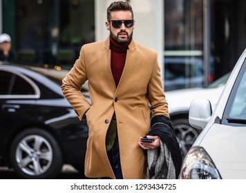 MILAN, Italy- January 13 2019: Men on the street during the Milan Fashion Week.