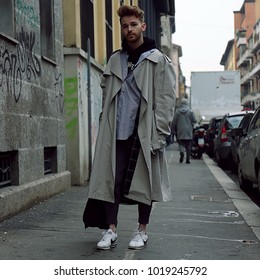 MILAN, Italy- January 15 2018: Drew Scott On The Street During The Milan Fashion Week.