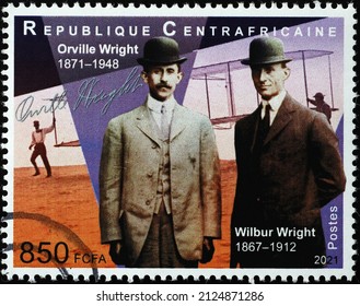 Milan, Italy - January 24, 2022: Orville And Wilbur Wright On Postage Stamp