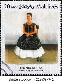 Milan, Italy - January 24, 2022: Self Portrait With Dog By Frida Kahlo On Postage Stamp