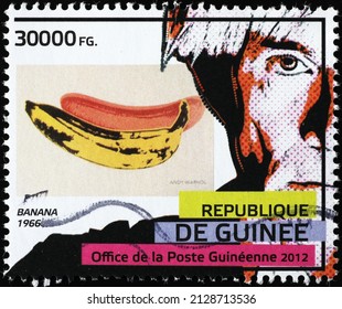 Milan, Italy - January 24, 2022: Banana By Andy Warhol On Postage Stamp