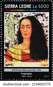 Milan, Italy - January 24, 2022: Self Portrait With Loose Hair By Frida Kahlo On Stamp