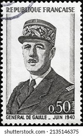 Milan, Italy - January 24, 2022: General Charles De Gaulle On French Postage Stamp