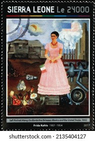 Milan, Italy - January 24, 2022: Self Portrait Along The Borderline By Frida Kahlo On Stamp