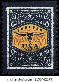 Milan, Italy - January 24, 2022: Style western buckle on american postage stamp