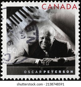 Milan, Italy - January 24, 2022: Oscar Peterson portrait on canadian postage stamp