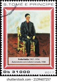 Milan, Italy - January 24, 2022: Self Portrait With Cropped Hair By Frida Kahlo On Stamp