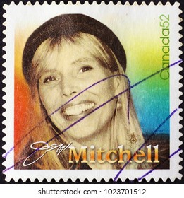 Milan, Italy - January 27, 2018: Joni Mitchell On Canadian Postage Stamp