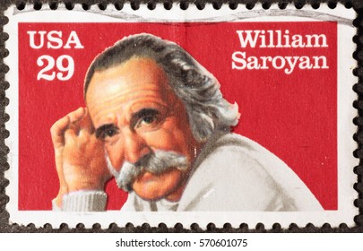 Milan, Italy - January 30, 2017: Writer William Saroyan On American Postage Stamp