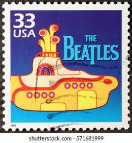 Milan, Italy - January 30, 2017: Yellow Submarine Of The Beatles On American Postage Stamp