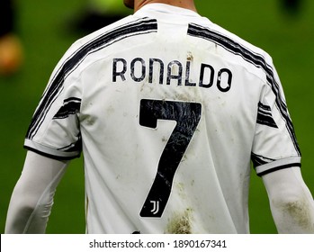 MILAN, ITALY - January 6, 2021: 
The Back Of Cristiano Ronaldo Showing His Number 7 On The Back Of His Shirt During The Serie A 2020-2021 MILAN V JUVENTUS At San Siro Stadium. 