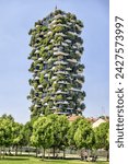 Milan, Italy - July 12, 2022: Exteriors of the Bosco Verticale residential buildings in Milan
