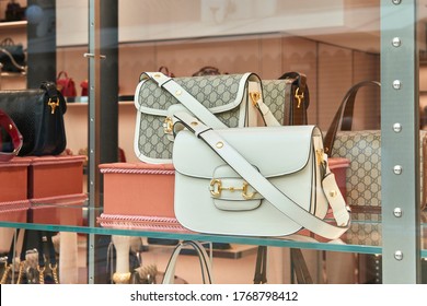 Milan, Italy, July 2020, Gucci Showcase With Bags And Accessories