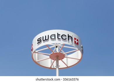 Milan, Italy - July 21, 2015: Swatch Group Designs, Manufactures, Distributes And Sells Finished Watches, Watch Movements, Prestige Watch Components, Electronic Systems And Luxury Jewelry