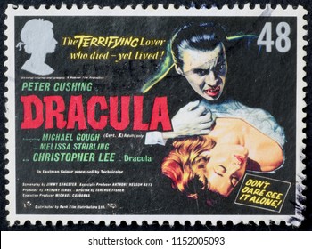 Milan, Italy - July 27, 2018: Vintage Poster Of Movie Dracula On Postage Stamp