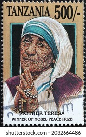 Milan, Italy - July 27, 2021: Mother Teresa Portrait On Postage Stamp