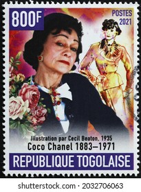 Milan, Italy - July 27, 2021: Coco Chanel Portrait On Postage Stamp