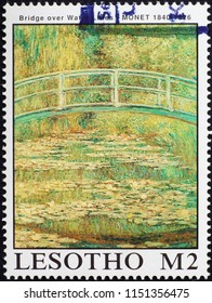 Milan, Italy - July 28, 2018: Bridge Over Water Lillies By Monet On Postage Stamp