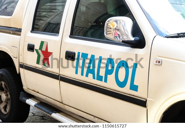 Milan, Italy - July 29, 2018: Italpol car. The\
Italian company delivers integrated security services and solutions\
through vigilance and investigation, trustees services, systems and\
security solution