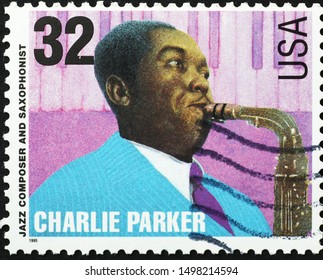 Milan, Italy - July 29, 2019: Charlie Parker On American Postage Stamp