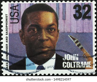 Milan, Italy - July 29, 2019: John Coltrane On American Postage Stamp