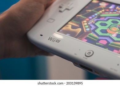 MILAN, ITALY - JULY 3, 2014: Close Up Of White Nintendo Wii U Gamepad Device. Nintendo Is The World's Largest Video Game Company By Revenue.