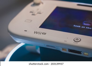 MILAN, ITALY - JULY 3, 2014: Close Up Of White Nintendo Wii U Gamepad Device. Nintendo Is The World's Largest Video Game Company By Revenue.