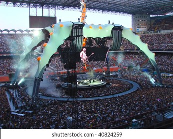 MILAN, ITALY - JULY 8: U2 Rock Band Perform During The U2 360° Tour Concert On The 8 July, 2009 In Milan, Italy.