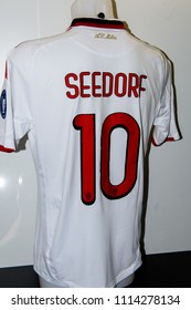 MILAN, ITALY - JUNE 11, 2018: Clarence Seedorf Number 10, AC Milan Shirt, San Siro Stadium Museum, Opened In 1925