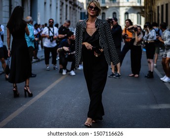 MILAN, Italy- June 17 2019: Roberta Ruiu on the street during the Milan Fashion Week.