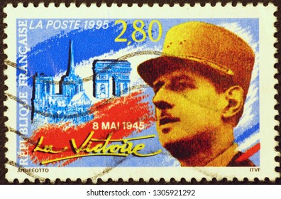 Milan, Italy - June 18, 2016: General Charles De Gaulle On Old French Stamp