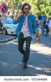 MILAN, ITALY - JUNE 20: Fashionable Man Poses After ARMANI Fashion Show During Milan Men Fashion Week , Street Style On JUNE 20, 2016 In Milan.