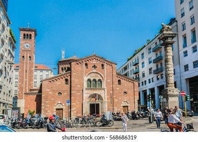 MILAN, ITALY - JUNE 23, 2016: On the streets of the city. Milan is leading global city with strengths in arts, commerce, design, entertainment, fashion, finance and tourism.