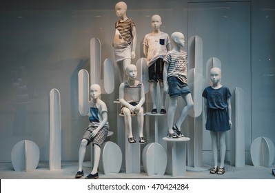 Milan, Italy - June 28, 2016: Window Display Of A Children Clothing Shop